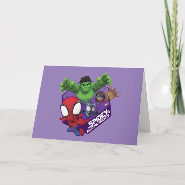 Spidey, Hulk, Ms. Marvel, & Black Panther Hexagon Card (Front)