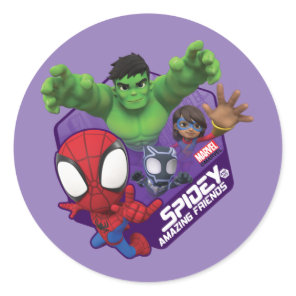 Spidey, Hulk, Ms. Marvel, & Black Panther Hexagon Classic Round Sticker