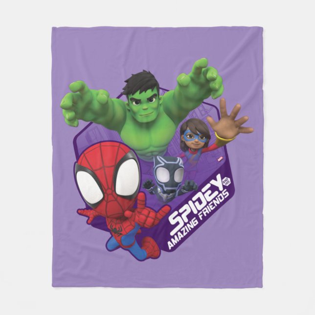 Spidey, Hulk, Ms. Marvel, & Black Panther Hexagon Fleece Blanket (Front)