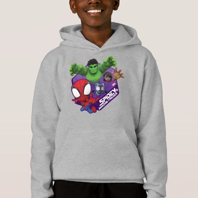 Spidey, Hulk, Ms. Marvel, & Black Panther Hexagon Hoodie (Front)