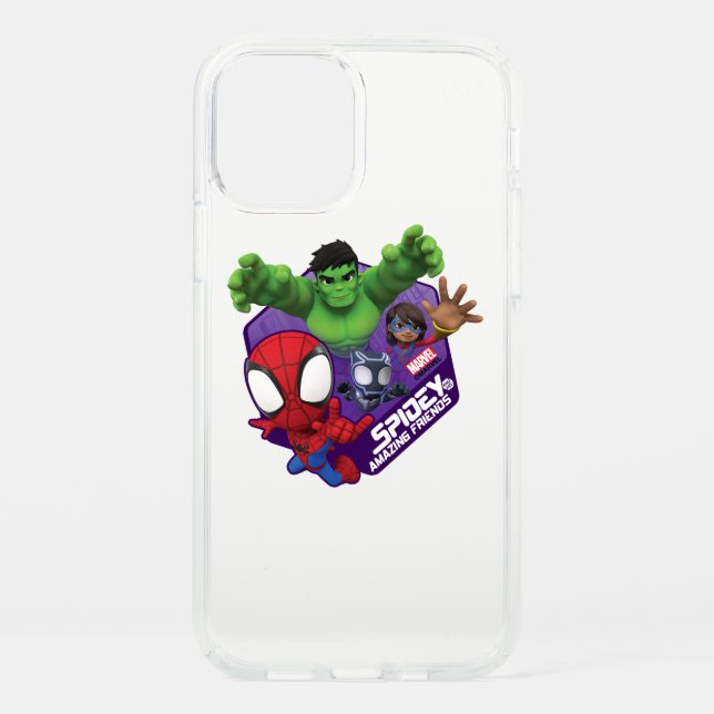 Spidey, Hulk, Ms. Marvel, & Black Panther Hexagon Speck iPhone 12 Case (Front)