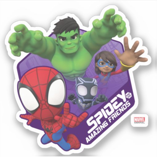 Spidey, Hulk, Ms. Marvel, & Black Panther Hexagon Sticker | Zazzle