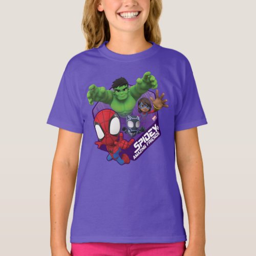 Spidey Hulk Ms Marvel  Black Panther Hexagon T_Shirt