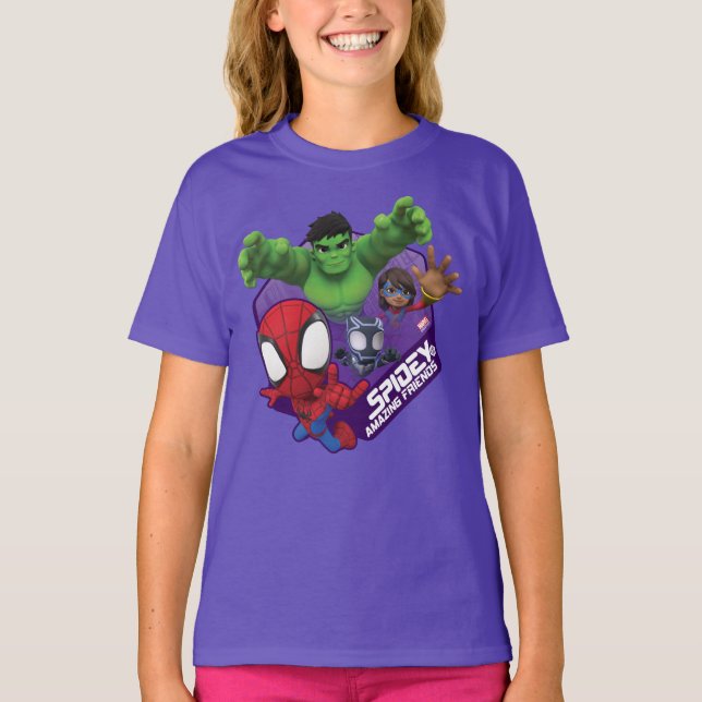 Spidey, Hulk, Ms. Marvel, & Black Panther Hexagon T-Shirt (Front)