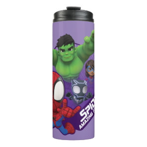 Spidey, Hulk, Ms. Marvel, & Black Panther Hexagon Thermal Tumbler