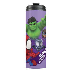Spidey, Hulk, Ms. Marvel, & Black Panther Hexagon Thermal Tumbler