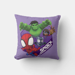 Spidey, Hulk, Ms. Marvel, & Black Panther Hexagon Throw Pillow