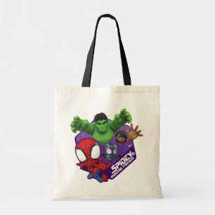 Spidey, Hulk, Ms. Marvel, & Black Panther Hexagon Tote Bag