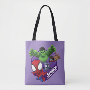 Spidey, Hulk, Ms. Marvel, & Black Panther Hexagon Tote Bag