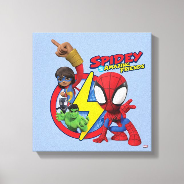 Spidey, Ms. Marvel, Black Panther, & Hulk Badge Canvas Print (Front)