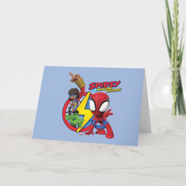 Spidey, Ms. Marvel, Black Panther, & Hulk Badge Card (Front)