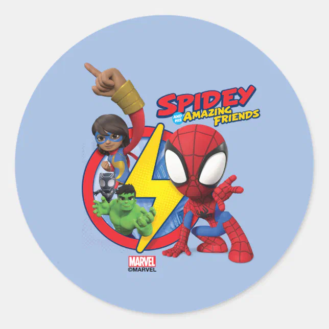 Spidey, Ms. Marvel, Black Panther, & Hulk Badge Classic Round Sticker ...