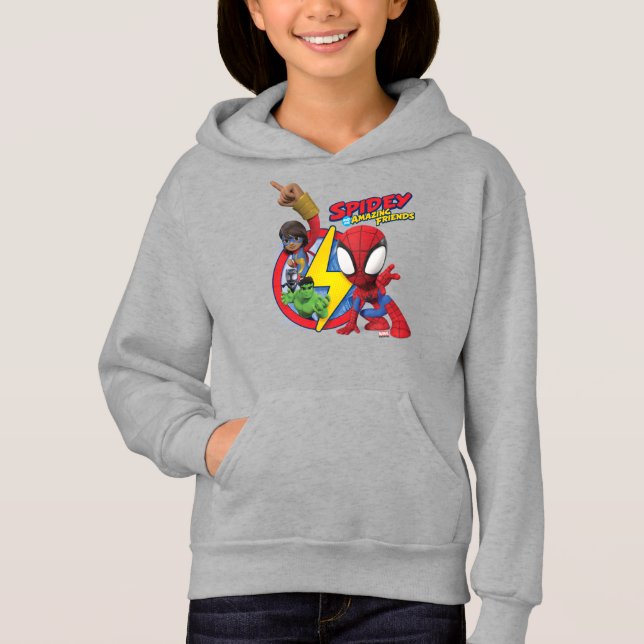 Spidey, Ms. Marvel, Black Panther, & Hulk Badge Hoodie (Front)
