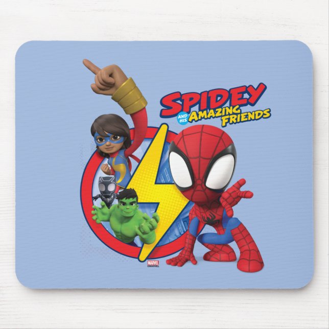 Spidey, Ms. Marvel, Black Panther, & Hulk Badge Mouse Pad (Front)