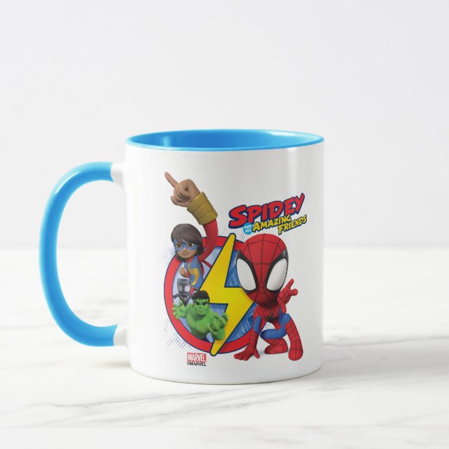 Spidey, Ms. Marvel, Black Panther, & Hulk Badge Mug (Left)