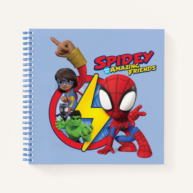 Spidey, Ms. Marvel, Black Panther, & Hulk Badge Notebook (Front)