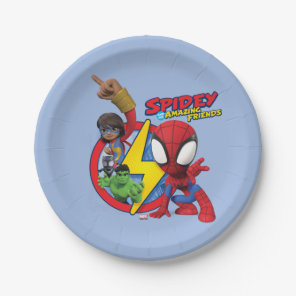 Spidey, Ms. Marvel, Black Panther, & Hulk Badge Paper Plates