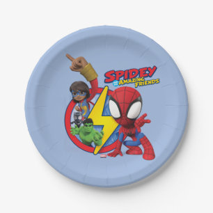 Spidey, Ms. Marvel, Black Panther, & Hulk Badge Paper Plates