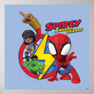 Spidey, Ms. Marvel, Black Panther, & Hulk Badge Poster