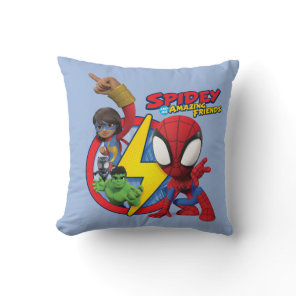 Spidey, Ms. Marvel, Black Panther, & Hulk Badge Throw Pillow