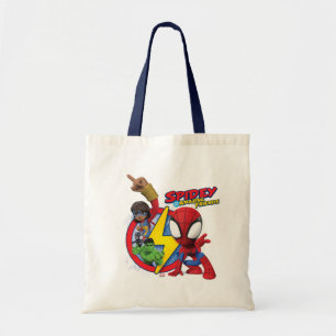 Spidey, Ms. Marvel, Black Panther, & Hulk Badge Tote Bag