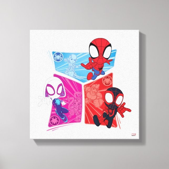 Spidey Team Action Panel Graphic Canvas Print (Front)