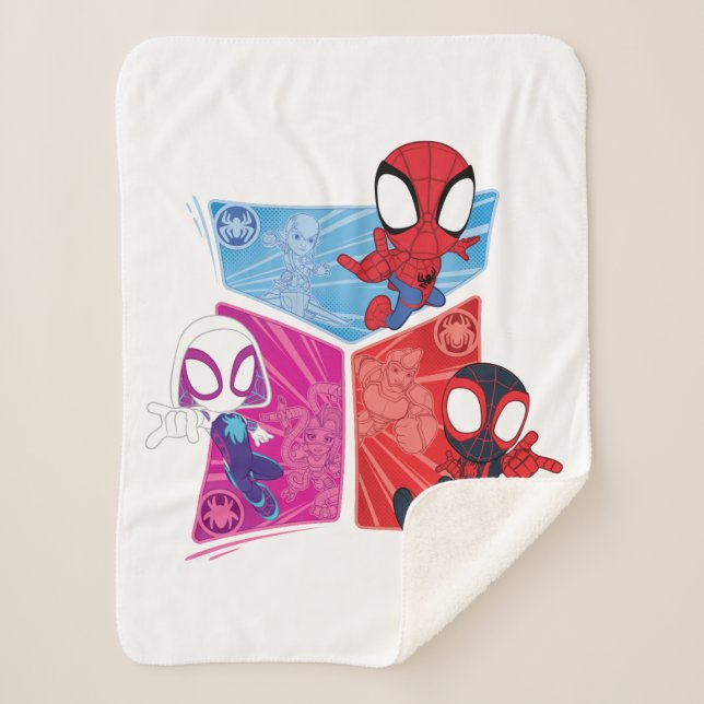 Spidey Team Action Panel Graphic Sherpa Blanket (Front)