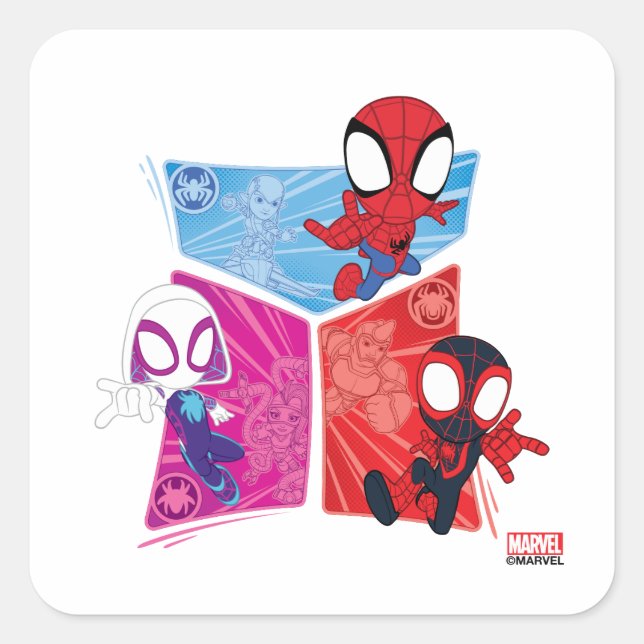 Spidey Team Action Panel Graphic Square Sticker (Front)