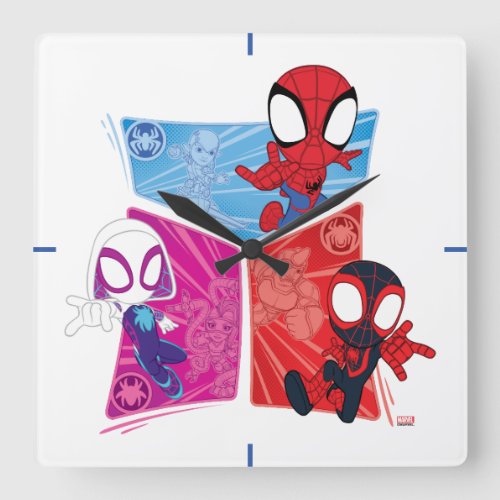 Spidey Team Action Panel Graphic Square Wall Clock