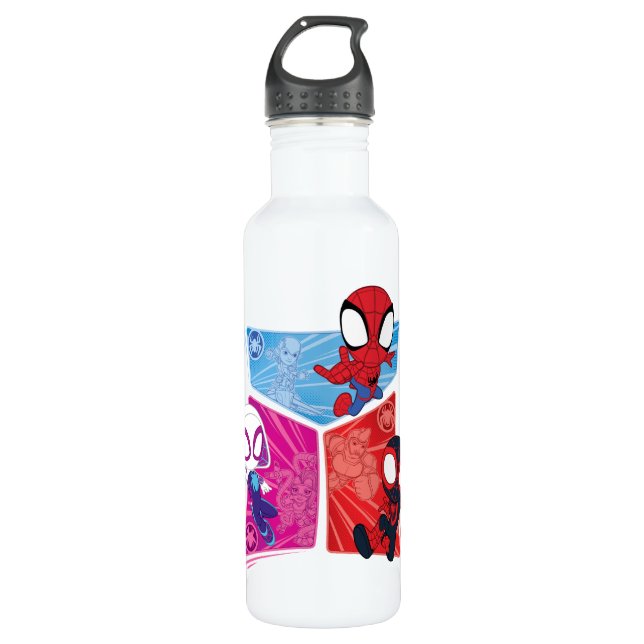 Spidey Team Action Panel Graphic Stainless Steel Water Bottle (Front)