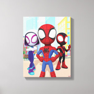 Spidey Team In Town Canvas Print
