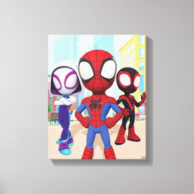 Spidey Team In Town Canvas Print (Front)