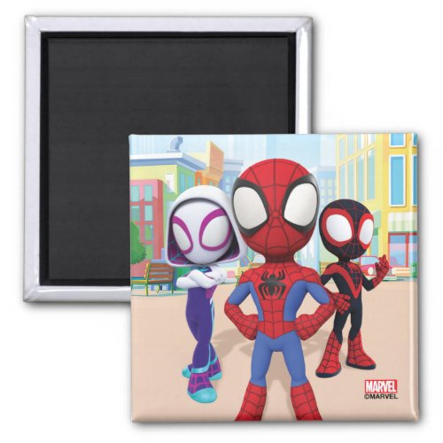 Spidey Team In Town Magnet