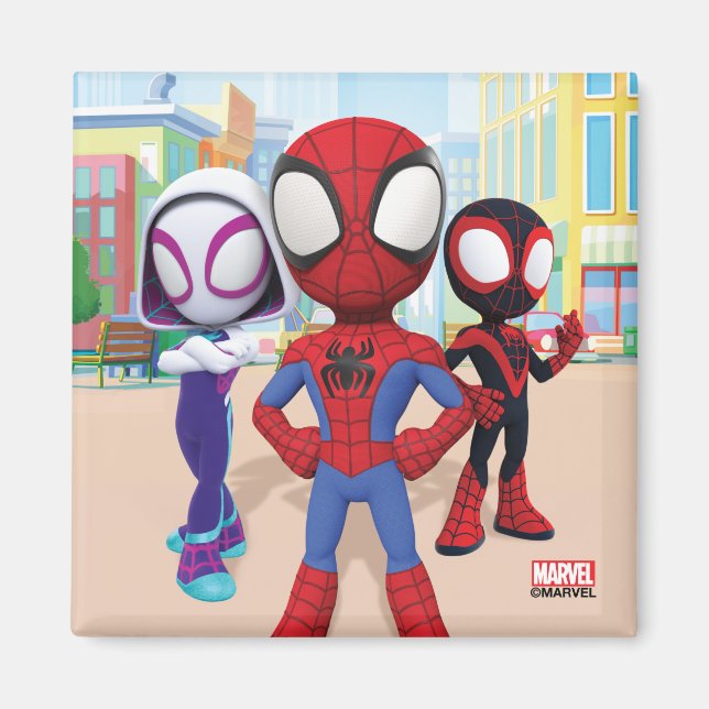Spidey Team In Town Magnet (Front)