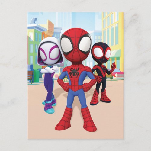 Spidey Team In Town Postcard