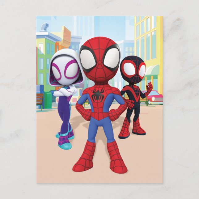 Spidey Team In Town Postcard (Front)