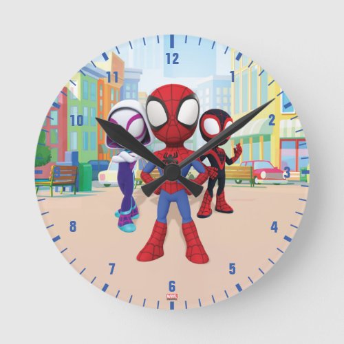 Spidey Team In Town Round Clock