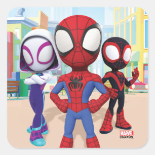 Spidey Team In Town Square Sticker
