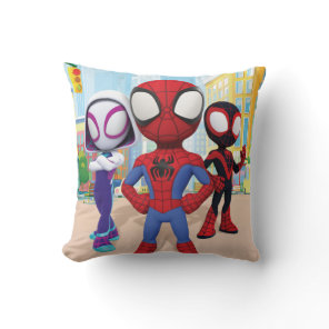 Spidey Team In Town Throw Pillow