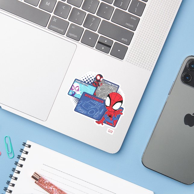 Spidey Team Racing Cars Sticker (Laptop w/ iPhone)