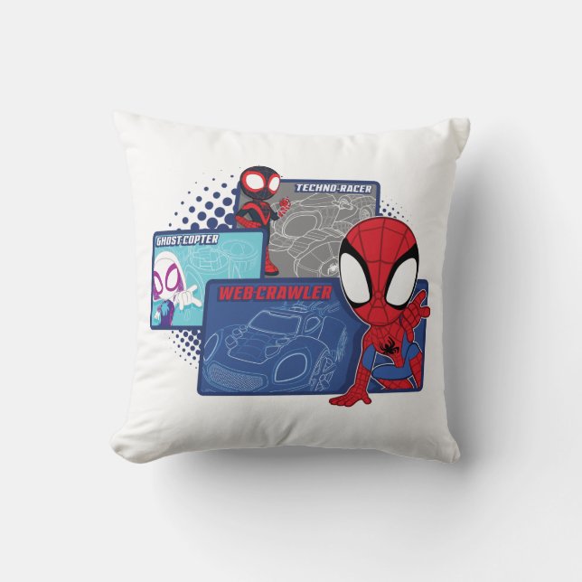 Spidey Team Racing Cars Throw Pillow (Front)