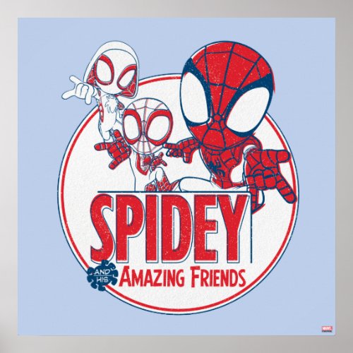 Spidey Team Red  White Circle Badge Poster