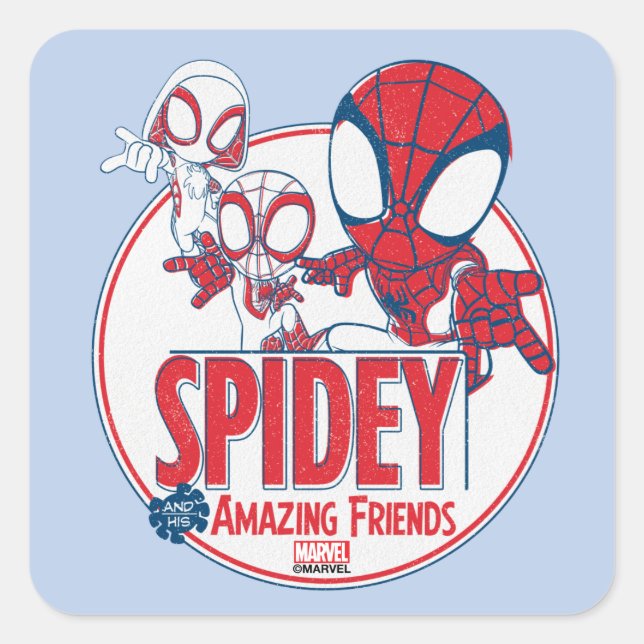 Spidey Team Red & White Circle Badge Square Sticker (Front)