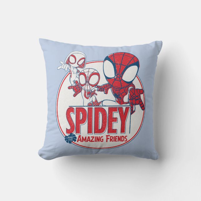 Spidey Team Red & White Circle Badge Throw Pillow (Front)