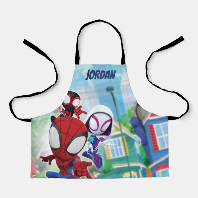 Spidey Team Swinging Through Town Apron (Front)