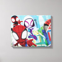 Spidey Team Swinging Through Town