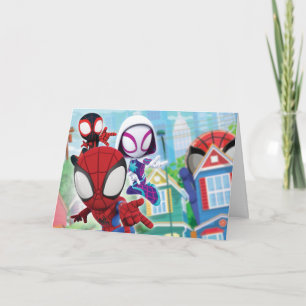 Spidey Team Swinging Through Town Card