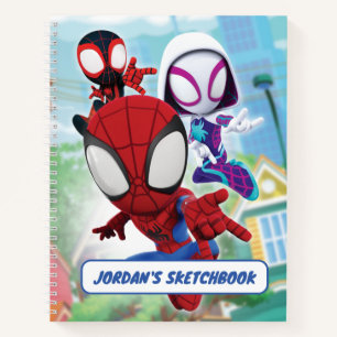 Spidey Team Swinging Through Town Drawing Notebook