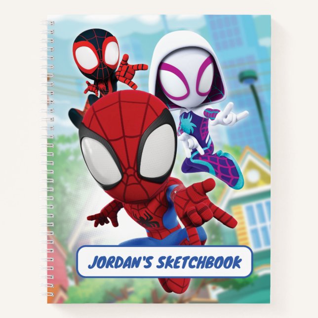 Spidey Team Swinging Through Town Drawing Notebook (Front)