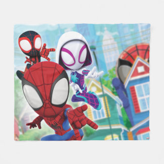 Spidey Team Swinging Through Town Fleece Blanket